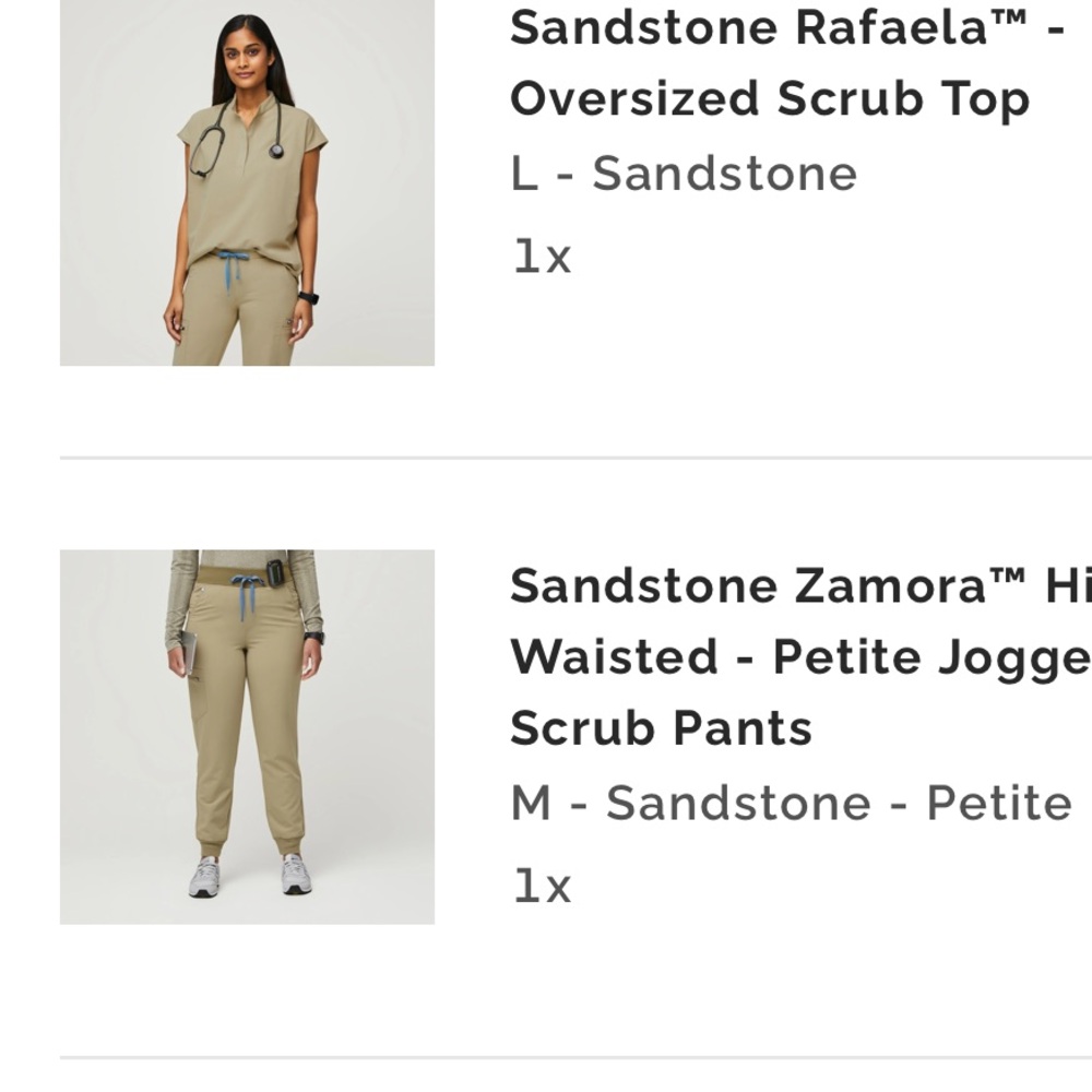 Figs Rafaela scrub top and high waisted zamora joggers in sandstone set.